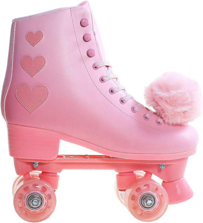 JetHok Roller Skates for Women, High Top PU Leather Rollerskates, Shiny Double-Row Four Pink Wheels Quad Skates for Girls and Age 8-50 Indoor Outdoor - Image 1
